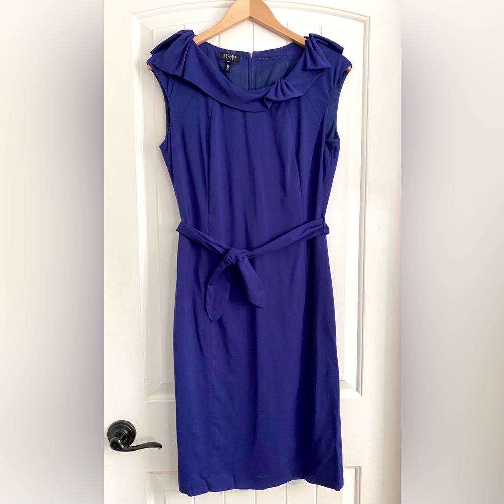 Escada Sport Belted Sleeveless Sheath Midi Dress Royal Blue Size 38 (US 6 - 8)